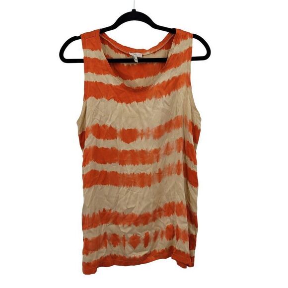 Joie Silk Tank Top Blouse Womens S Orange Tan Tie Dye Stripe Sleeveless Shell - Picture 10 of 10